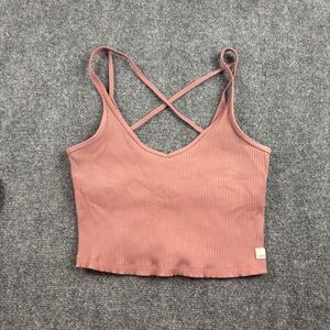 VUORI Women’s Ribbed Crop Tank in the light Cinnamon Color size: Large